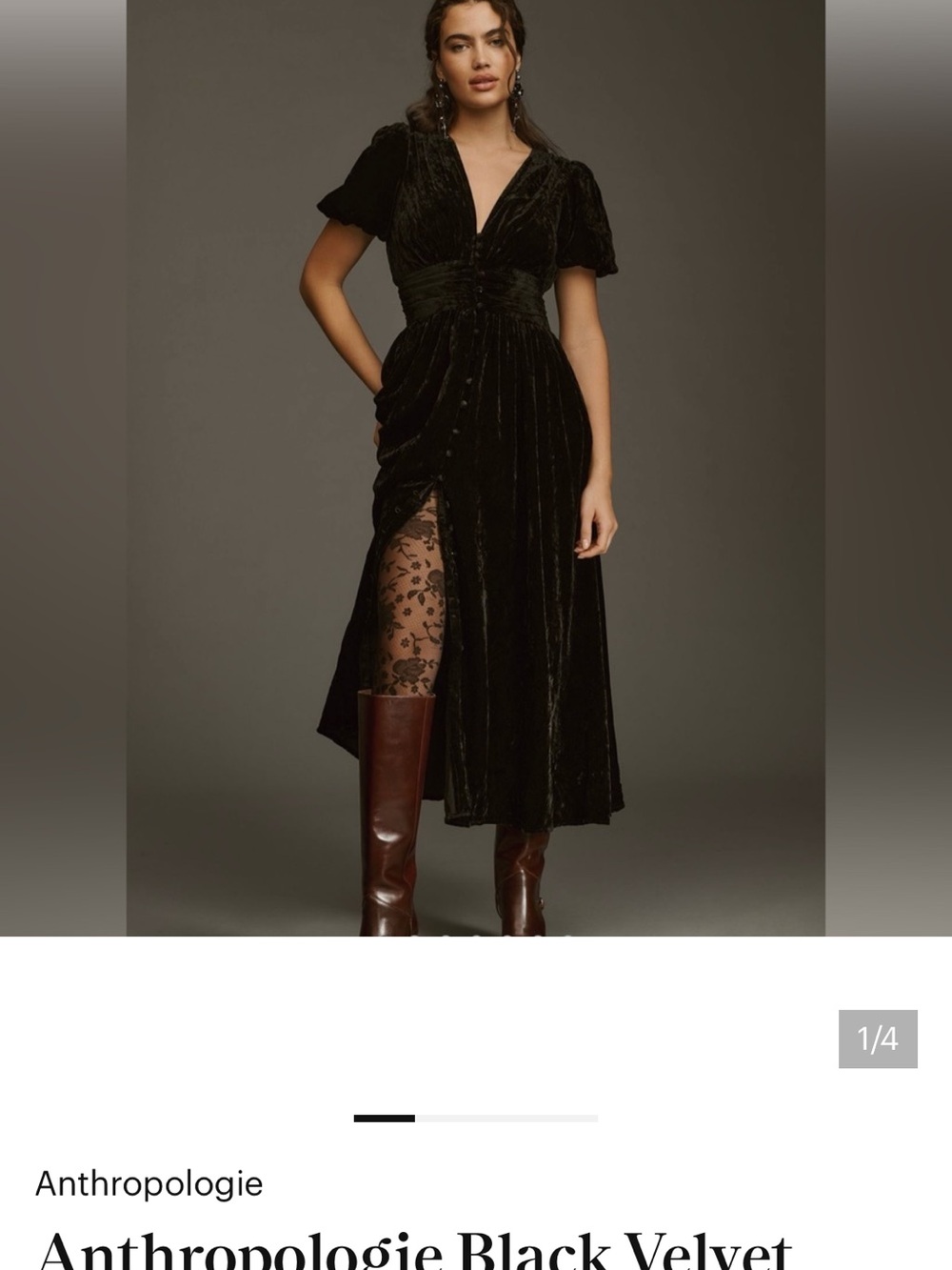 New with tags Anthropologie Katerina Black Velvet Dress- Small, retails $180